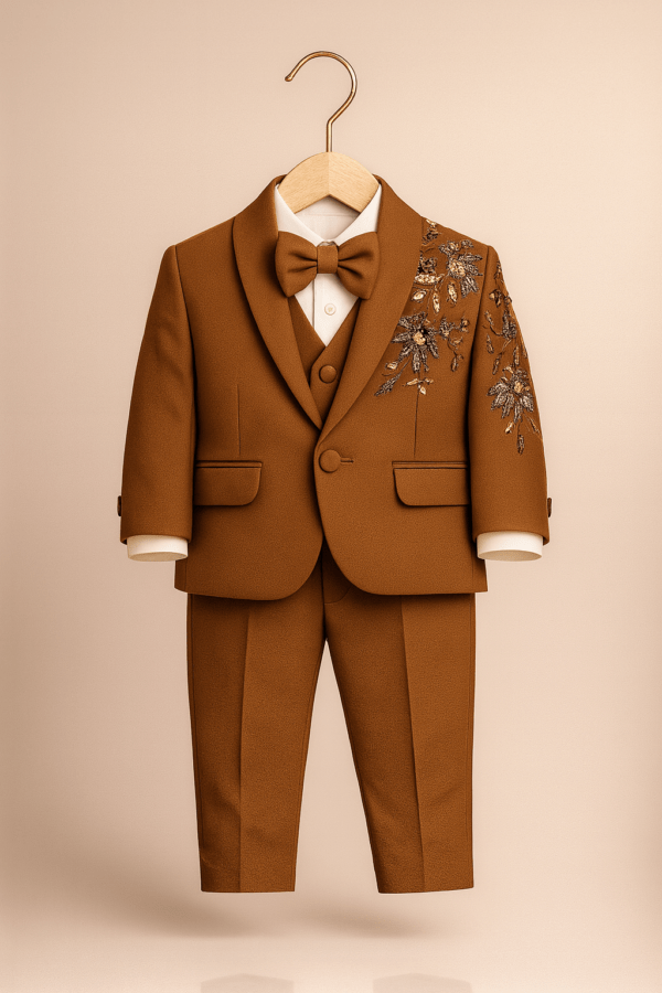 Boys' Embroidered Tuxedo Set – Coffee Brown