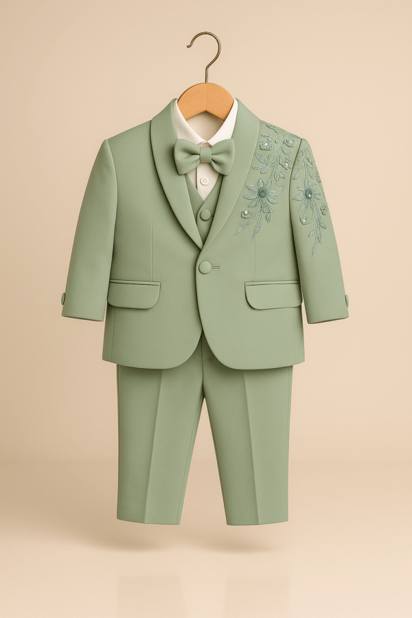 Kids Embroidered Pastel Tuxedo Suit Set